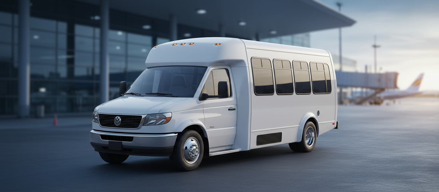 Sleek modern white passenger minivan for airport shuttle